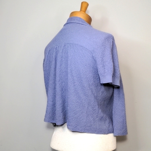 Eileen Fisher 100% Wool Periwinkle Purple Open Cardigan Short Sleeve Knit Size M - Picture 7 of 15